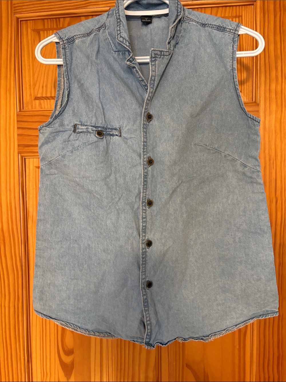 Light Wash Denim Sleeveless Button-Up Top